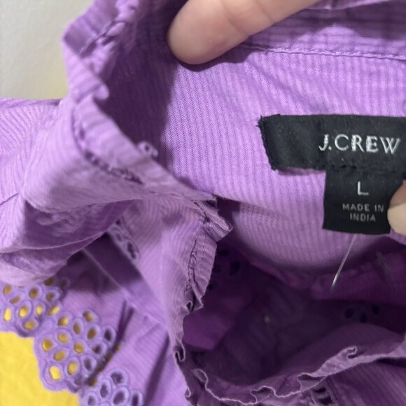 J. CREW Ruffle Sleeve Peasant Blouse Purple Eyelet Top Cottagecore Size L Preppy - Picture 4 of 14